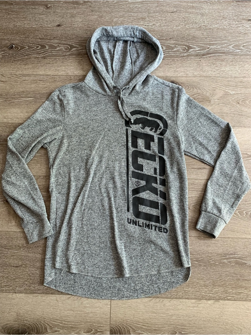 Ecko Unltd. Gray Hooded Pullover with Black Logo Size M